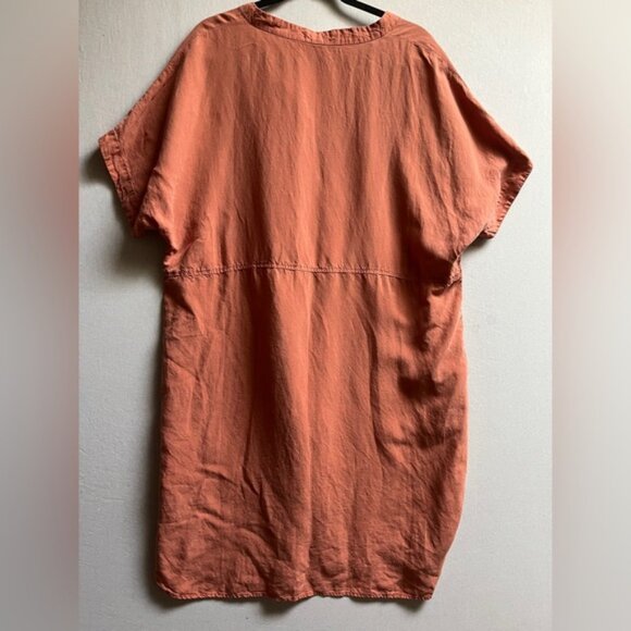 Ischiko linen blend orange short sleeve dress Sz XXL 24” PTP - Picture 2 of 11